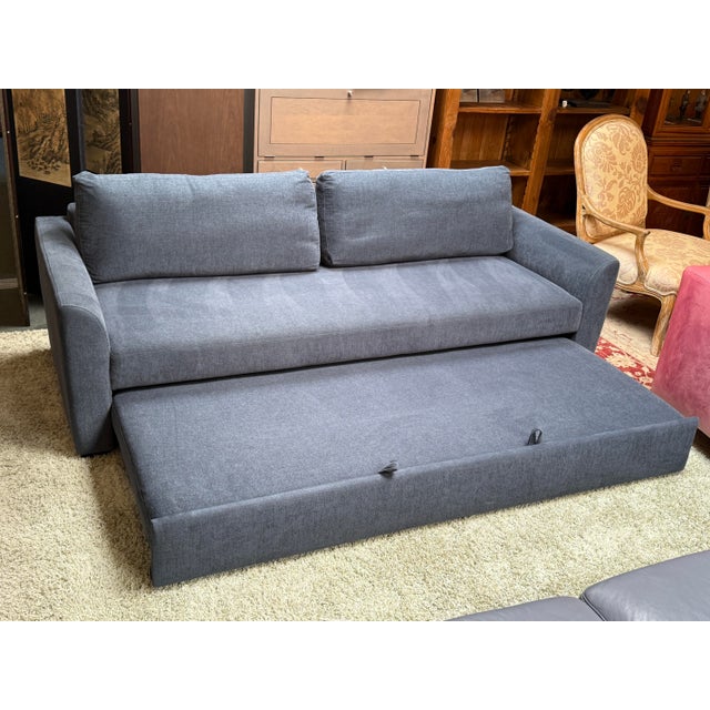 Contemporary American Leather for Crate & Barrel Queen Bedford Trundle Sleep Sofa, Lake Chenille For Sale - Image 3 of 12