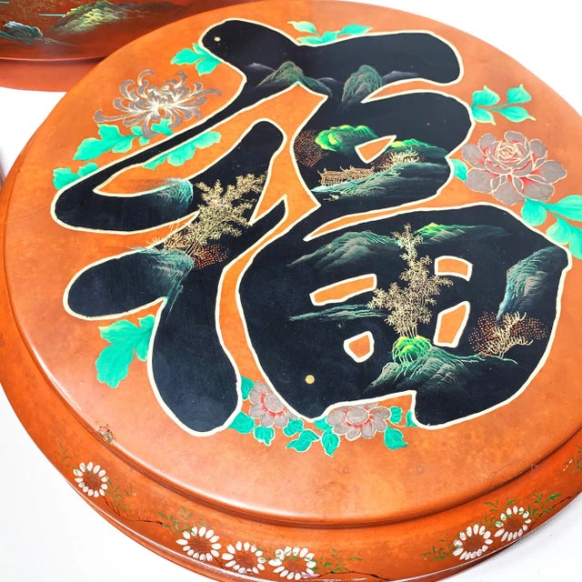 Vintage Chinese Mid Century Lacquer Hand Painted Wedding Box For Sale - Image 4 of 5