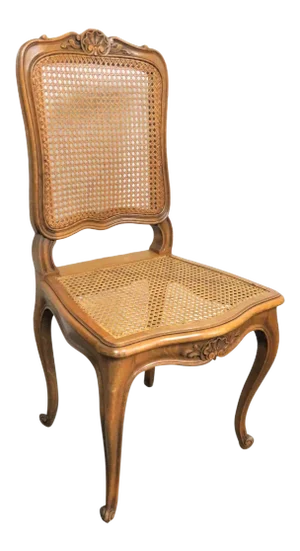 20th Century Louis XV Walnut Caned Side Chair