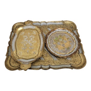 1960s Florentine Italian Gilt Decorative Tray Set- 3 Pieces For Sale
