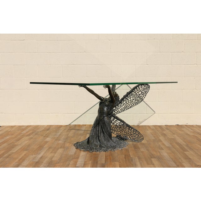 Vintage Sculptural Bronze Fairy Dining Table With Glass Top | Figural Art Nouveau Style Base, Circa 1990s For Sale - Image 4 of 18