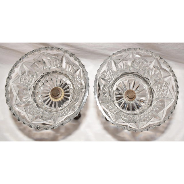Mid 20th Century Pair Mid Century Modern Crystal Glass Compotes With Brass Bases Elegant Cut Crystal Pedestal Bowls For Sale - Image 5 of 7