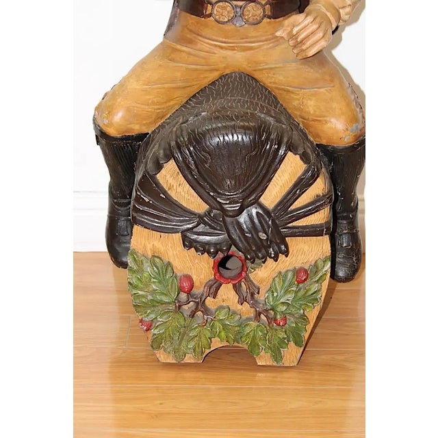 Large Black Forest-Type Figure Astride a Wine/Beer Barrel in Carved & Painted Wood For Sale - Image 4 of 7
