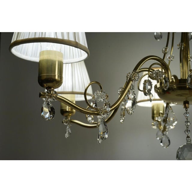 Cream Brass 6-Arm Chandelier with Cream Silk Shades, Austria, 1940s For Sale - Image 8 of 14