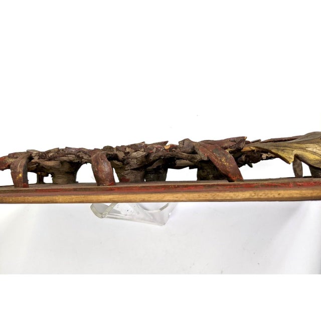 Asian Antique 19th Century Wooden Wall Panel Carving of Two Birds and a Flower For Sale - Image 3 of 5