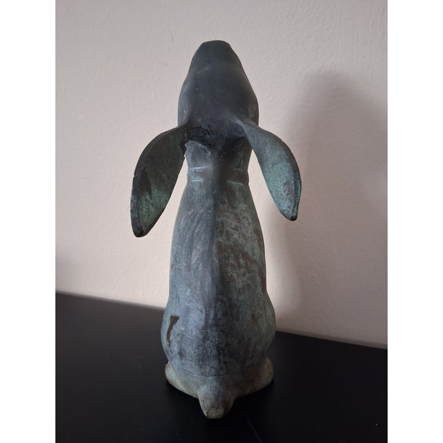 Minimalism Vintage Bronze "Moon Gazing Rabbit" Statue For Sale - Image 3 of 12