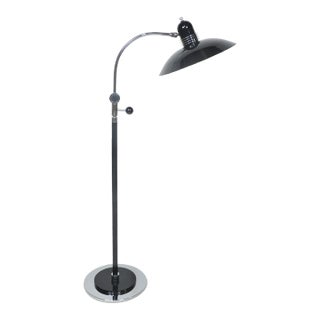 1930s Art Deco Streamline Machine Age Black and Chrome Adjustable Floor Lamp For Sale