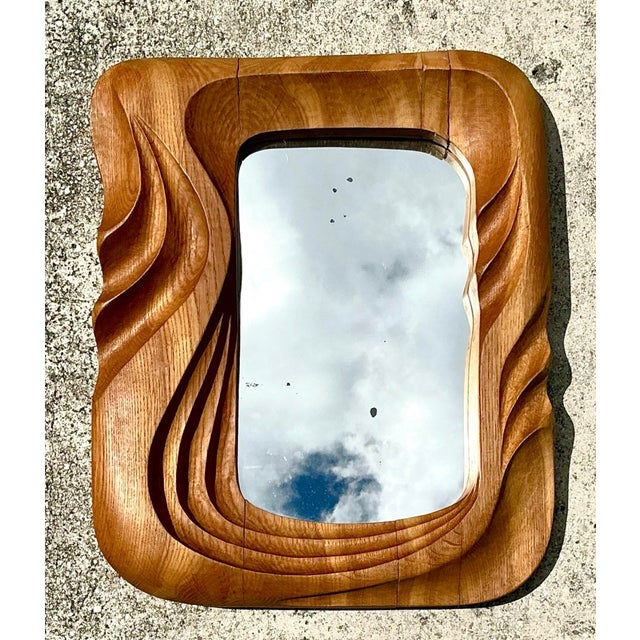 Vintage Hand Carved Wave Mirror For Sale - Image 11 of 12