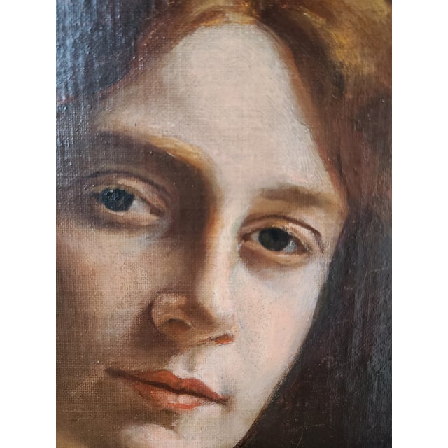 1910s Carol Aus Antique 1910s Oil Painting Portrait of a Lady For Sale - Image 5 of 18