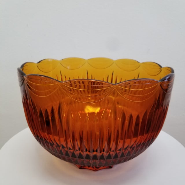 1960s Vintage Scalloped Amber Glass Punch Bowl Set of 12 Chairish