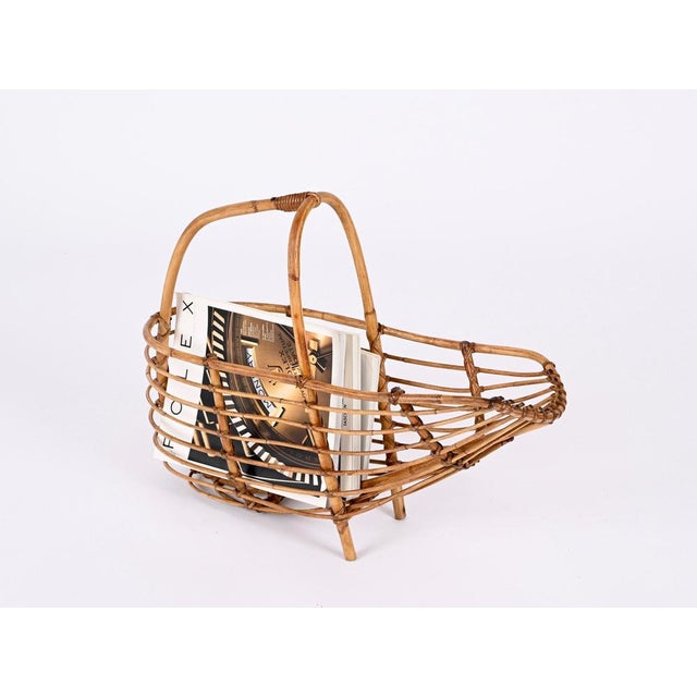 Mid-Century French Riviera Bamboo & Rattan Magazine Rack, Italy, 1960s For Sale - Image 17 of 18