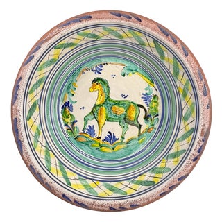 Spanish Triana Lebrillo Ceramic Plate with Painted Horse For Sale