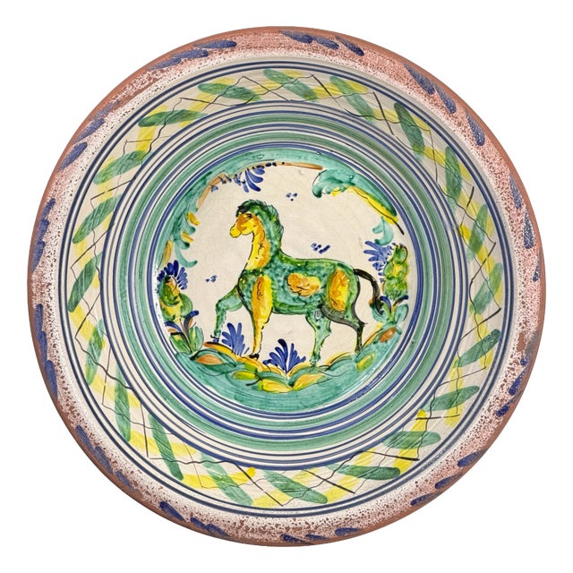 Spanish Triana Lebrillo Ceramic Plate with Painted Horse For Sale