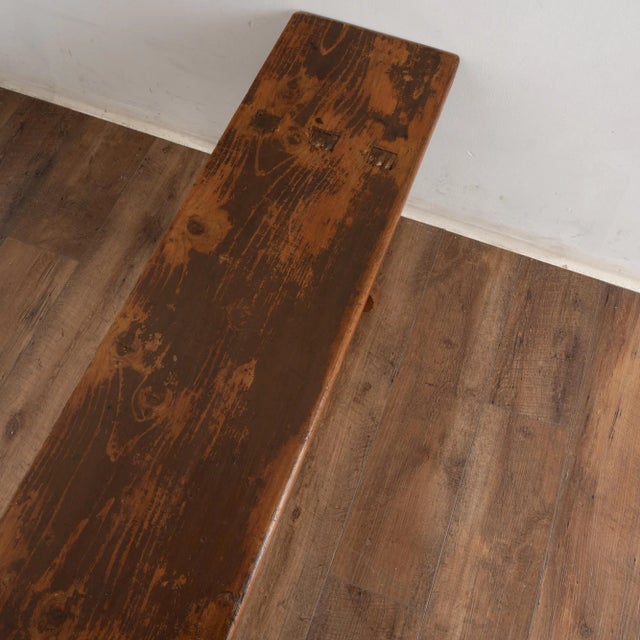 Brown 19th Century Rustic Long Pine Backless Bench From Hungary For Sale - Image 8 of 17
