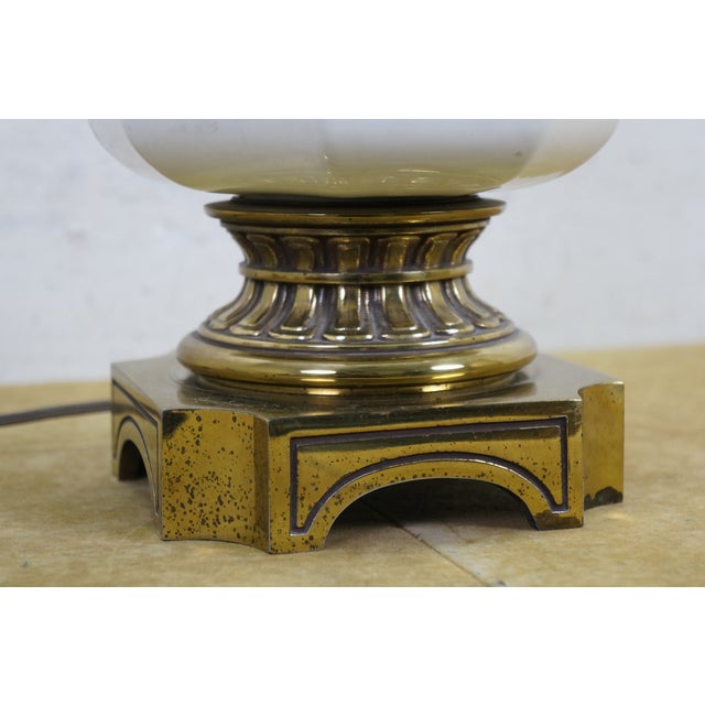 Stiffel Mid Century Hollywood Regency Brass & Porcelain Table Lamp MCM 37” For Sale - Image 10 of 14