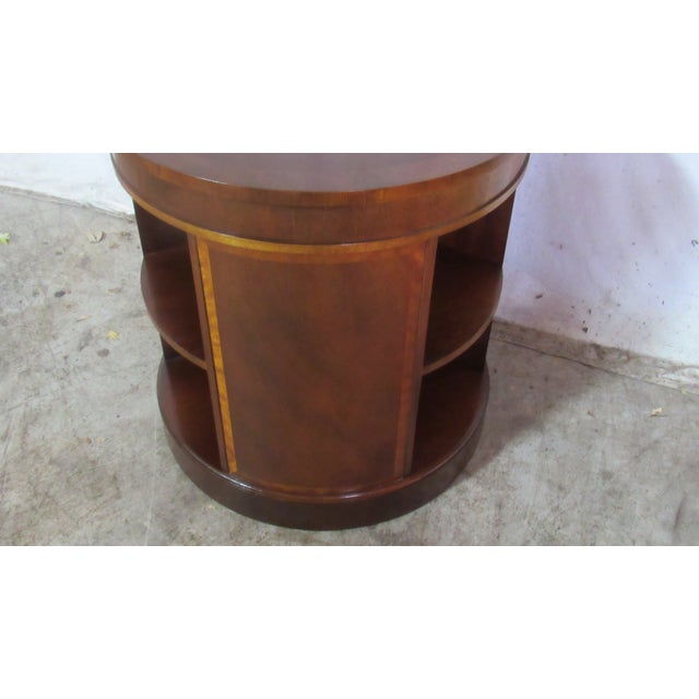 1980s Baker Furniture Drum Bookcase Side End Table Mahogany Banded For Sale - Image 6 of 10