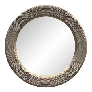 Vintage Coastal Washed Pencil Reed Round Mirror For Sale