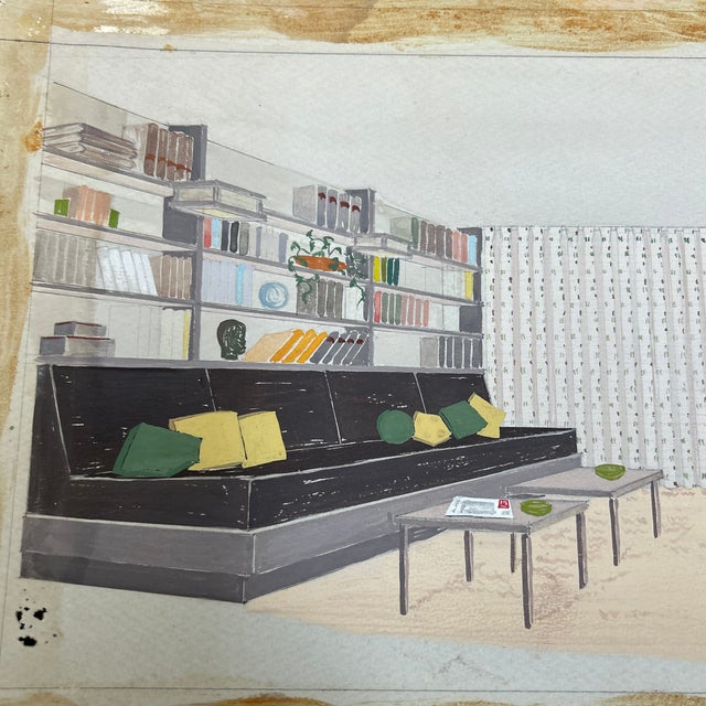 1950’s original modernist architectural rendering. Has small flaw pictured in bottom left corner. Measures 14.75 x 8.75....