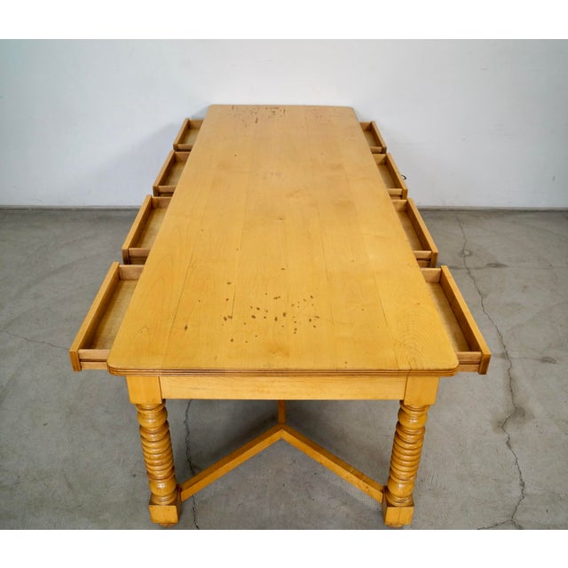 1970’s Long Solid Maple 8-Drawer Farm Table / Dining Table For Sale In Los Angeles - Image 6 of 12