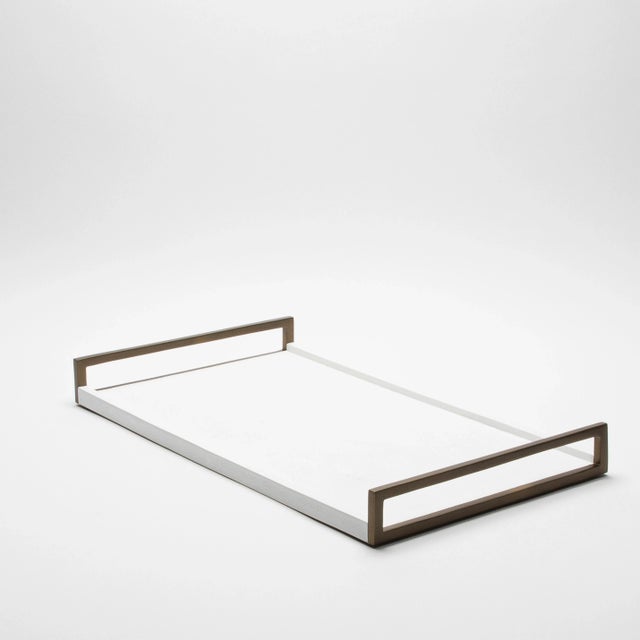 2020s Rectangular Tray in White Shagreen With Bronze Patina Brass by R&y Augousti For Sale - Image 5 of 7