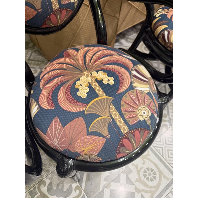 Black Lacquered Bamboo Chairs with Floral Fabric by Vivai Del Sud, 1970, Set of 4, in Very Good conditions. Designed 1970...