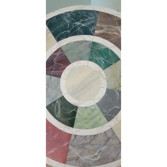 Vintage Pietra Dura Style Resin Top Bar Table With Iron Tripod Base For Sale - Image 4 of 5