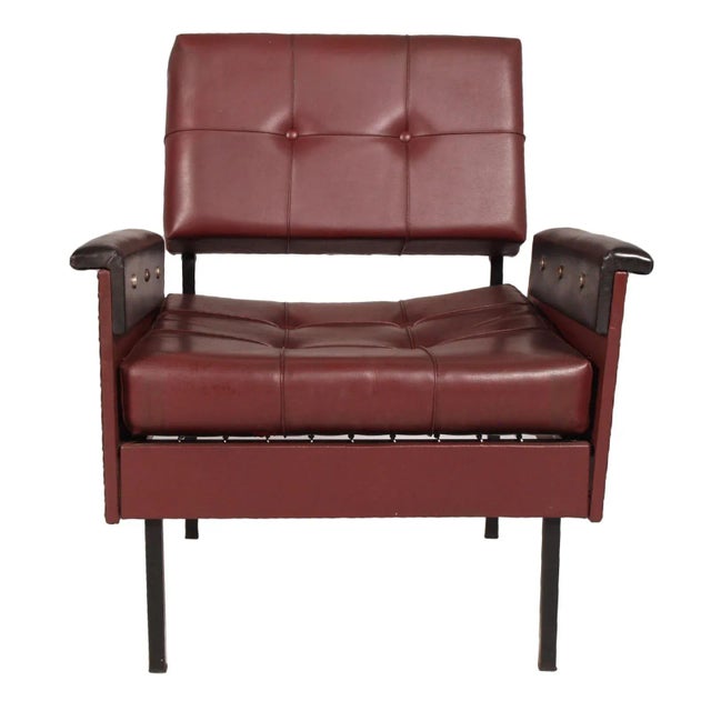Brown Italian Cubist Iron & Faux Leather Armchairs and Daybed, 1960s, Set of 3 For Sale - Image 8 of 12