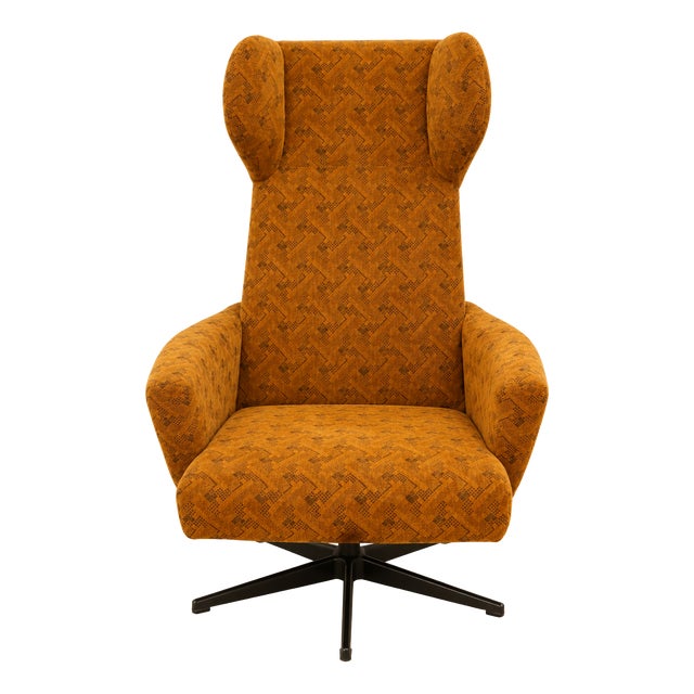 Vintage Wingback Swivel Lounge Chair from Dřevotvar Jablonné Nad Orlicí, 1970s For Sale