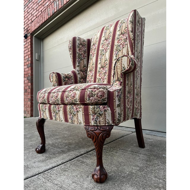 Vintage Hickory Chair Co. Floral Clawfoot Wingback Chair Chairish
