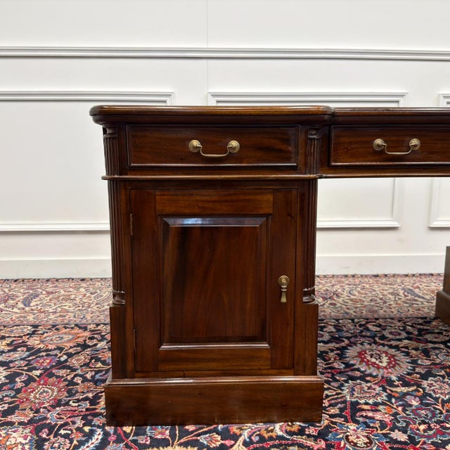 Classic English Desk Green Leather Inlay For Sale - Image 10 of 18
