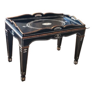 Ej Victor Tray Table - Hardwood Solids With Mother of Pearl Inlay and Gold Accents W/Original Documentation For Sale