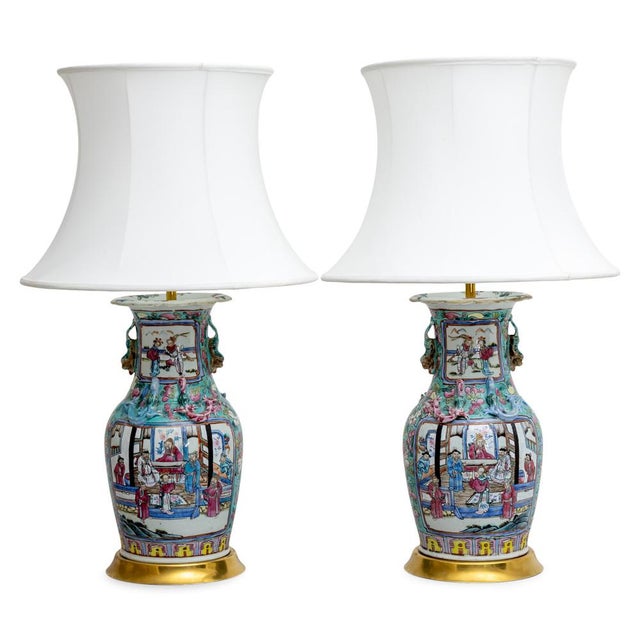 Antique Chinese Table Lamps with Porcelain Base, Set of 2 For Sale - Image 9 of 9