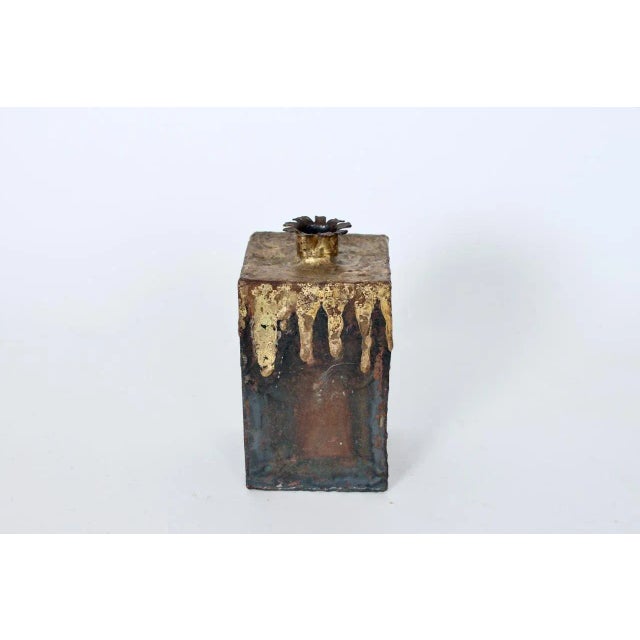 Handcrafted Brutalist Brazed and Flowed Brass on Iron Vase, 1970's Featuring a rectangular form, hand poured brazed Brass...