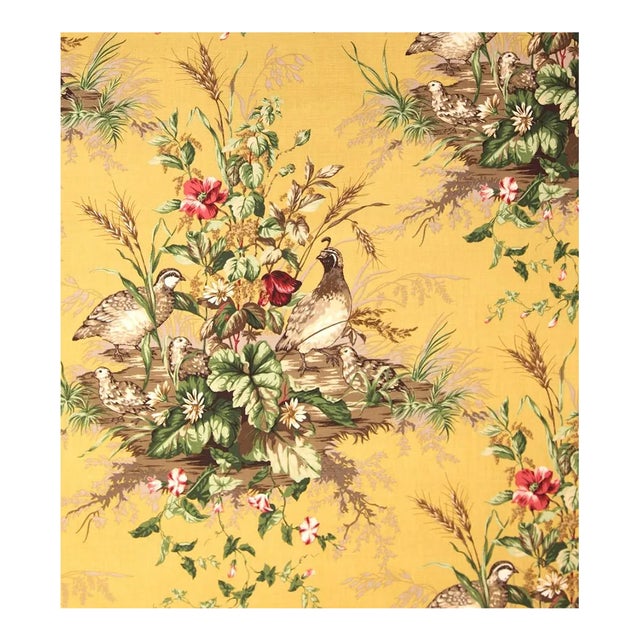 The House of Scalamandré Edwin'S Covey Linen Print Fabric, Multi on Mustard For Sale