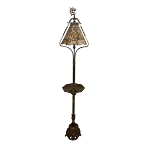 Arts and Crafts Floor Lamp With Original Mica Shade & Table Top, Crest & Co. Floor Lamp