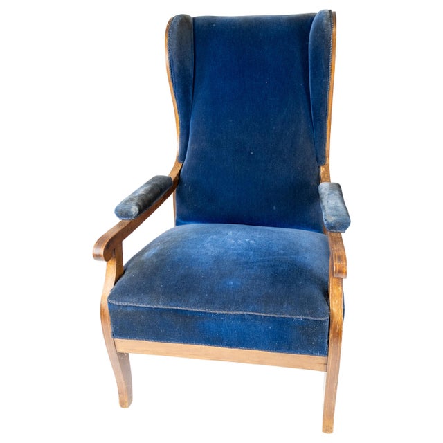 Blue Armchair in Blue Velvet and Mahogany by Fritz Henningsen For Sale - Image 8 of 8