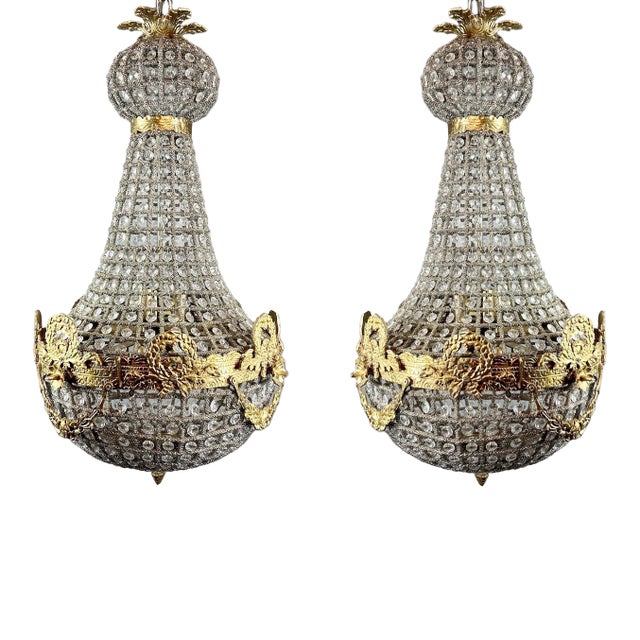 1960 French Louis XVI Gilt Bronze Chandeliers - Pair For Sale