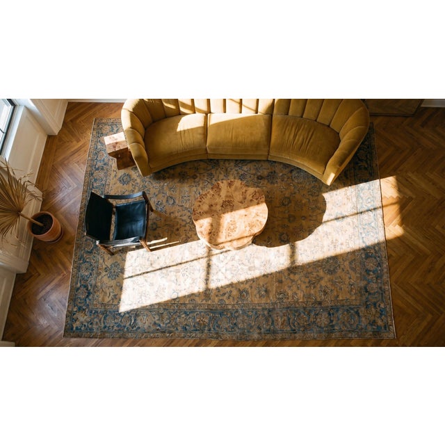 Spectacular Peach and Blue Color With Delicate Floral Design Antique Kirman Rug For Sale In New York - Image 6 of 8