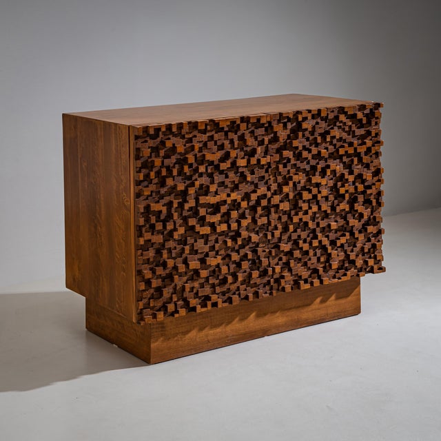 Brown Late 20th Century Pair of contemporary Italian Sideboards with Brutalist Surface Design For Sale - Image 8 of 12