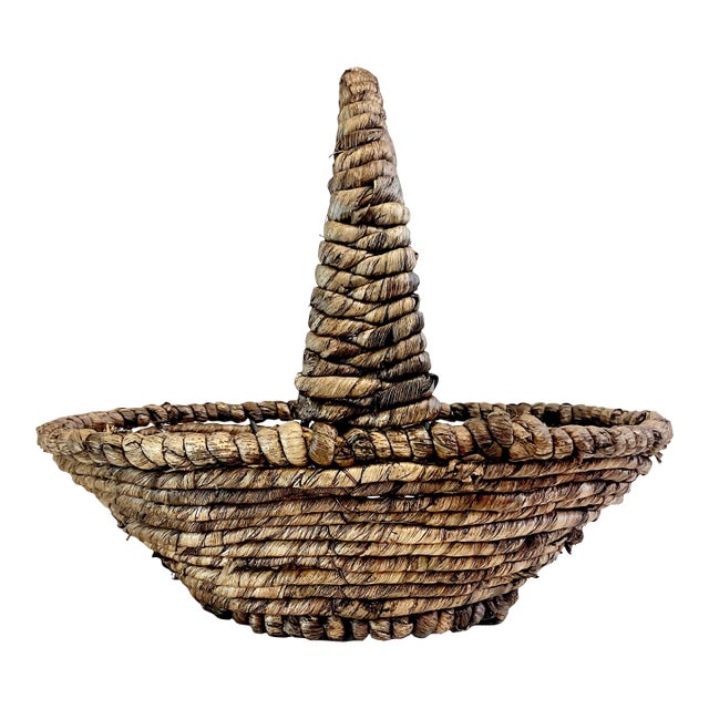 Vintage Boho Chic Coastal Twisted Seagrass Basket For Sale
