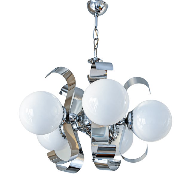 Vintage Space Age Chrome Ribbon Chandelier, 1970s For Sale