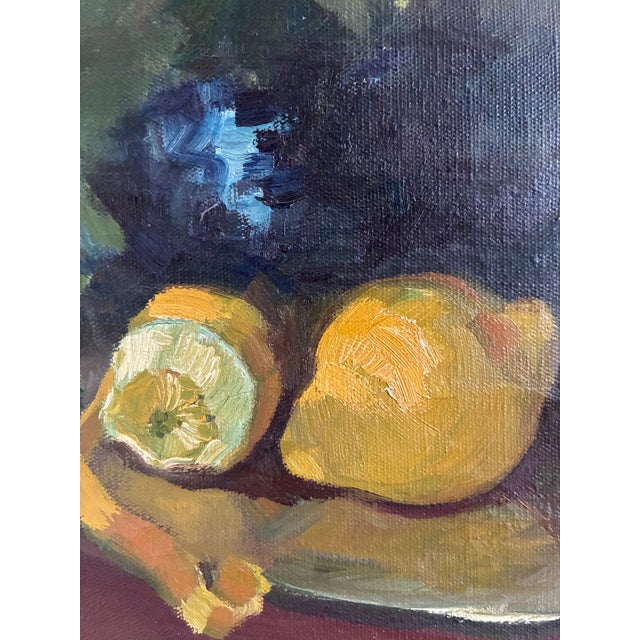 Large Vintage Original Floral Still Life Painting With Fruit For Sale - Image 6 of 18