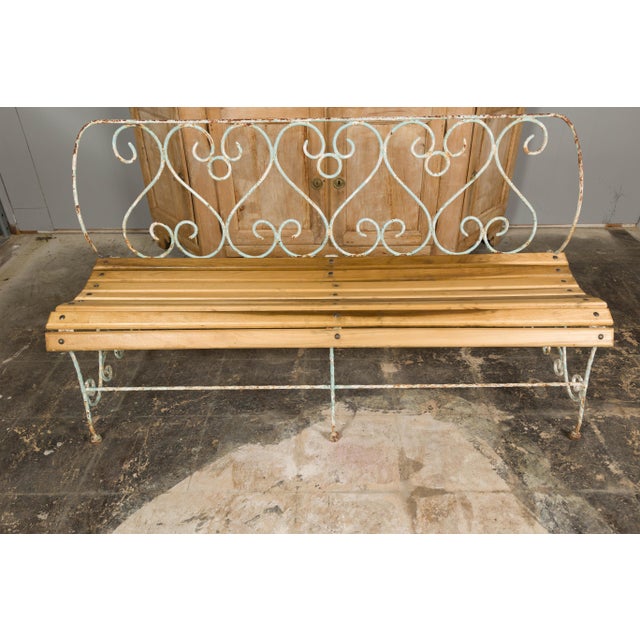 1920s French Rustic Iron Garden Bench with Scrolling Motifs and Slatted Seat For Sale - Image 10 of 12