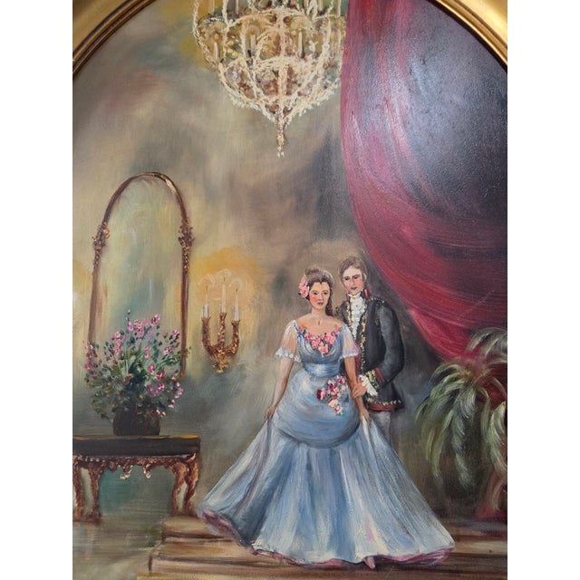 Textile Vintage Victorian Oil Painting With Oval Gold Frame For Sale - Image 7 of 12