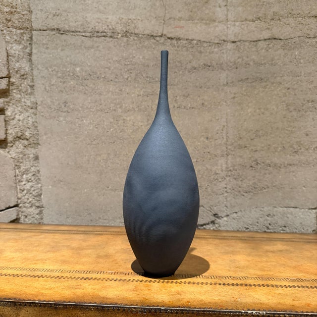Dark Gray Contemporary Modernist Pottery Vase Dark Gray Horizontal Texture For Sale - Image 8 of 13