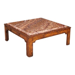1960’s Burl-Wood Faux Bamboo and Stepped Marble Coffee Table For Sale