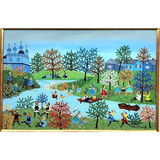 Blue Beautiful "La Fin De La Moisson" Painting Framed. For Sale - Image 8 of 10