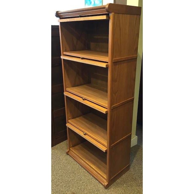 Lawyers Oak Bookcase/Storage Tall Cabinet With Retractable Glass Feature For Sale - Image 12 of 12