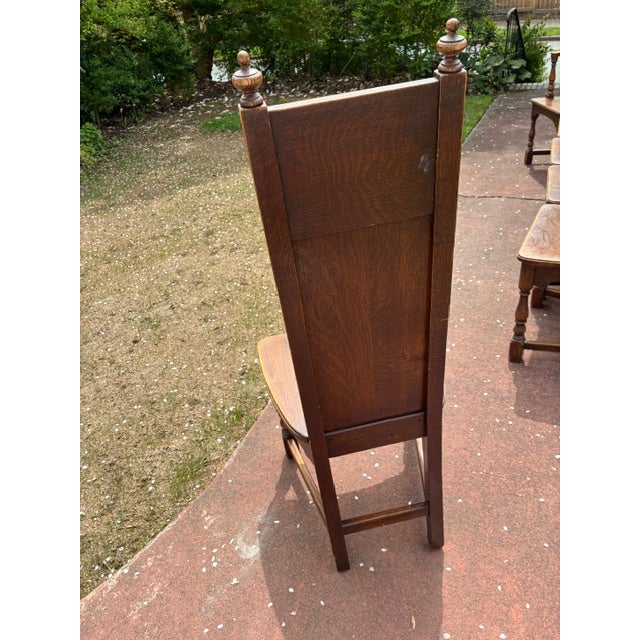 1930s Oak Gothic Revival Chair Set For Sale - Image 4 of 10
