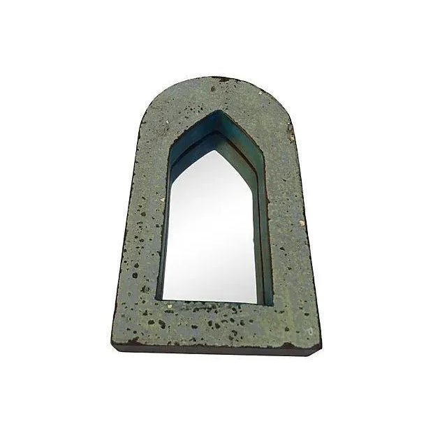 Rustic Brown & Blue Indian Archway Mirrors - A Pair For Sale - Image 3 of 5